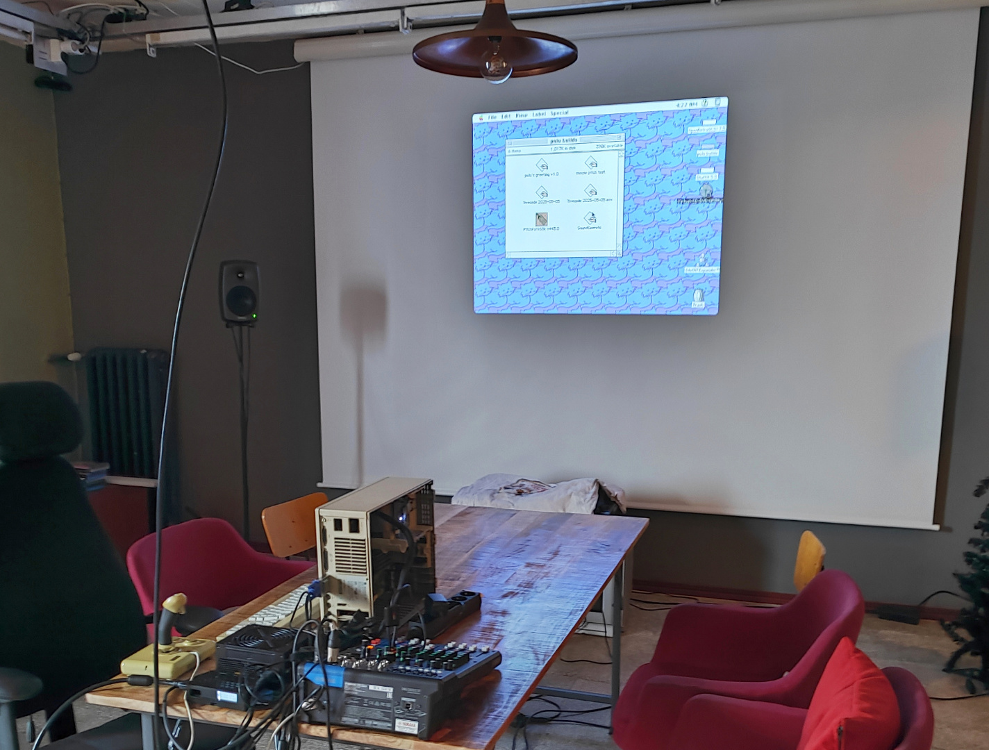 Macintosh IIci setup, ready for a demo at Algorave Helsinki's May meetup