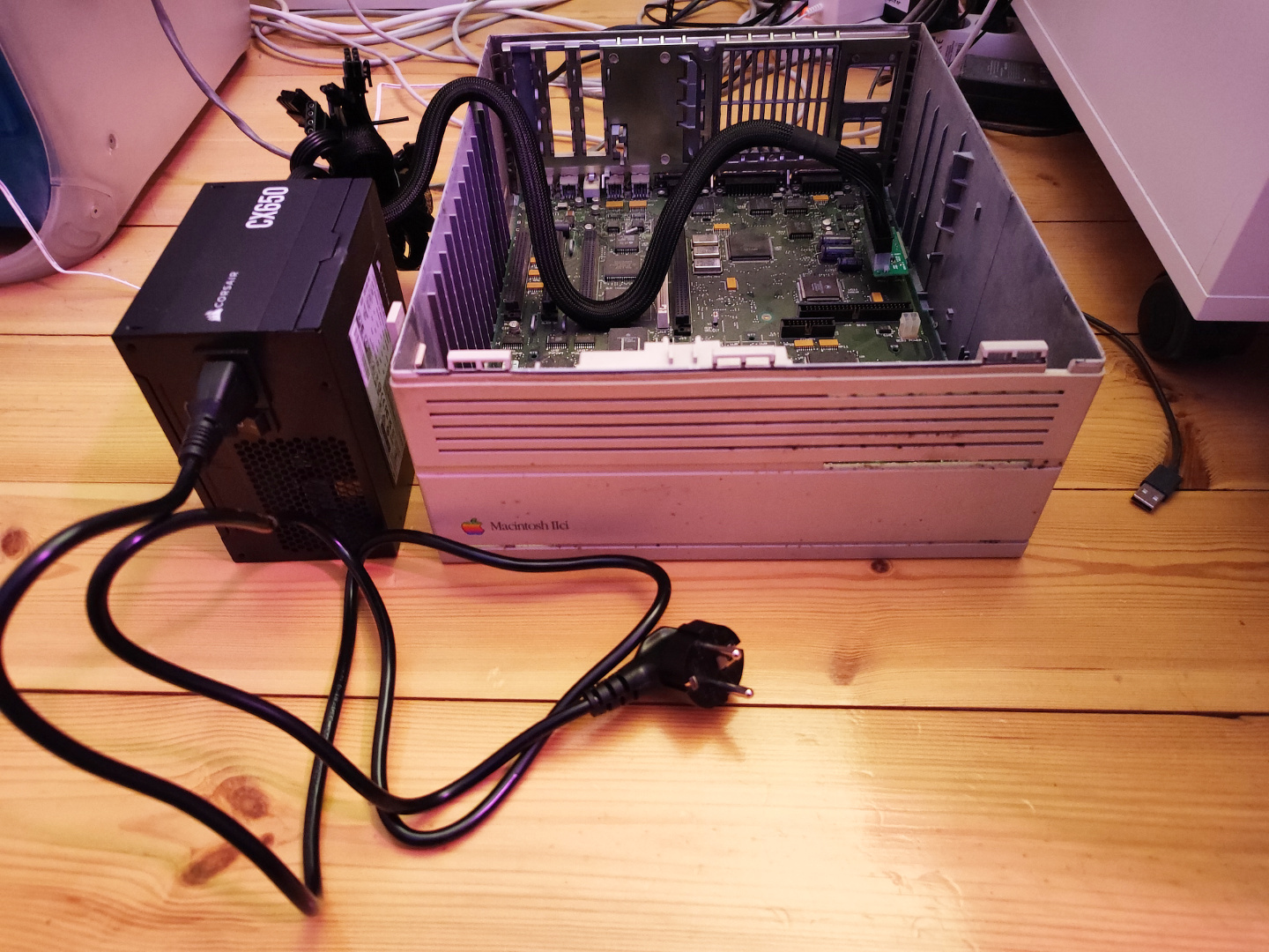 ATX power supply plugged into the IIci via OldMacATX adapter